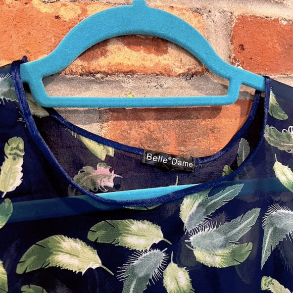 Sheer Layering Blouse - Navy with Feather Print (Green/Blush) - Spring Layering - Picture 8 of 9